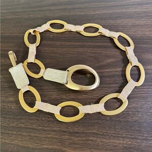 Suzi Roher Gold Link Stretch Statement Belt Oval Buckle Designer BxA